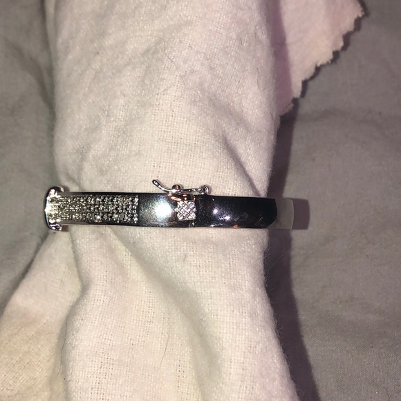 DIAMONDS Solid STERLING SILVER Bangle Bracelet Buckle design locking clasp - Picture 16 of 16